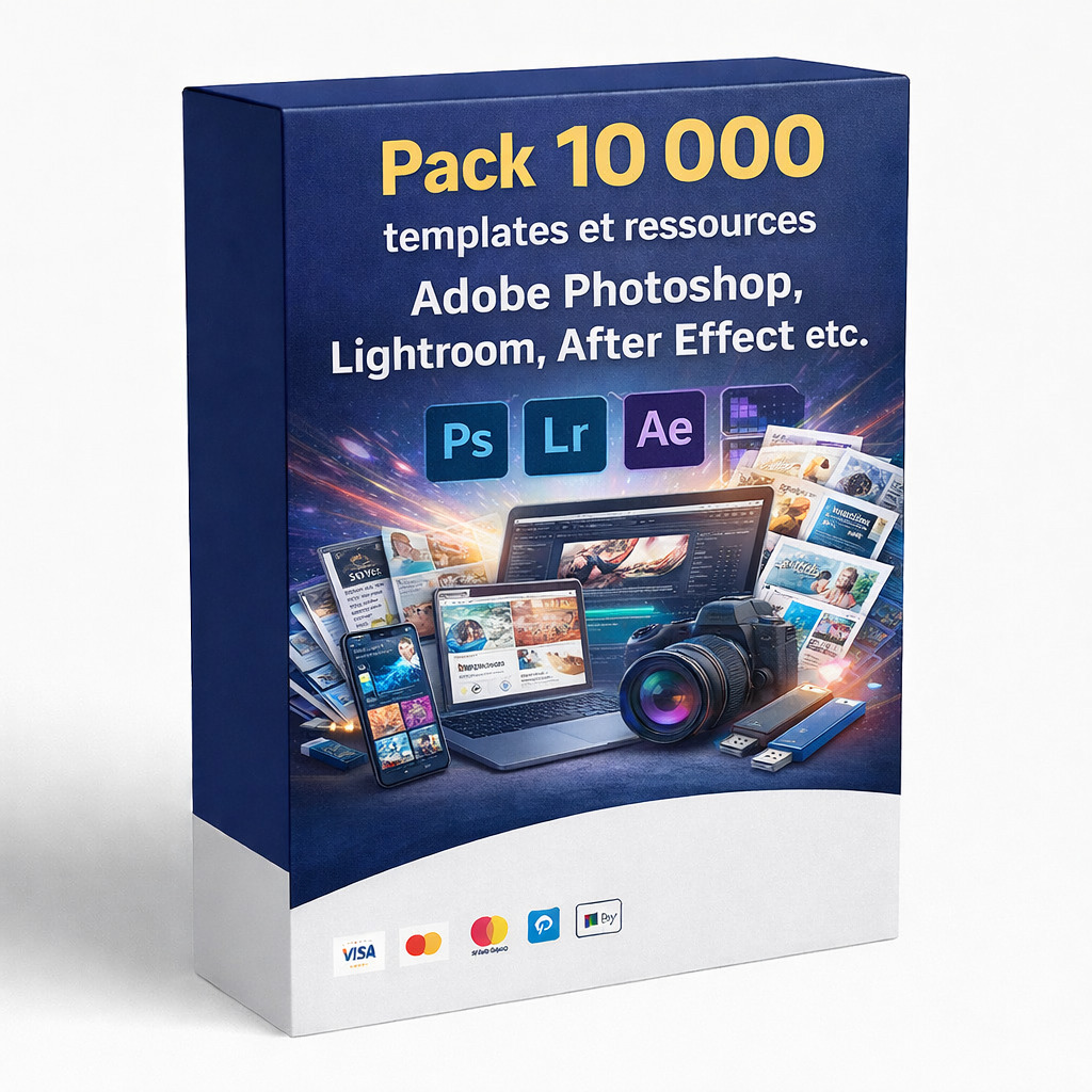 Pack 10 000 templates et ressources Adobe Photoshop, Lightroom, After Effect etc.